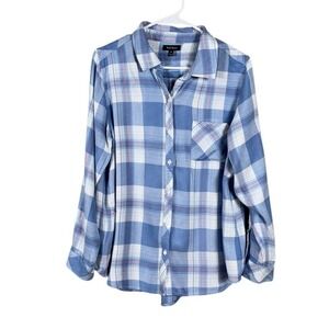 Well Worn Womens Super Soft Plaid Button Up Shirt Medium Preppy Coastal Cottage